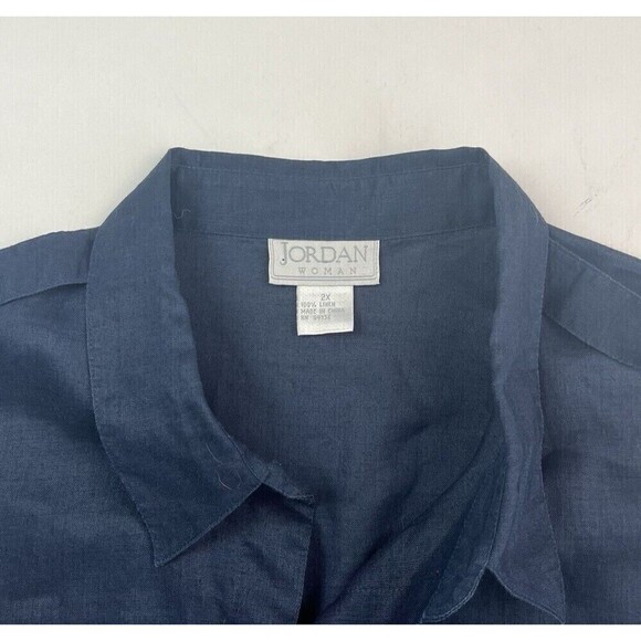 Jordan Woman vintage size 2X Navy 100% Linen Button up top Beach Minimalist - Picture 7 of 9